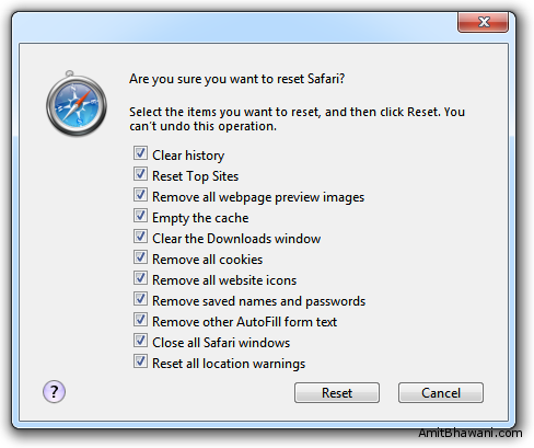Reset Safari Options Reset Safari Options