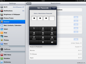 Set Passcode Restriction Apple iPad Set Passcode Restriction Apple iPad