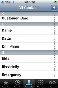 Apple iPhone Contacts List